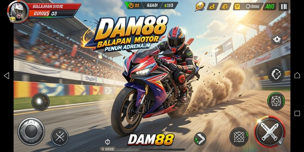 Screenshot gameplay DAM88 dengan aksi balapan motor yang seru.