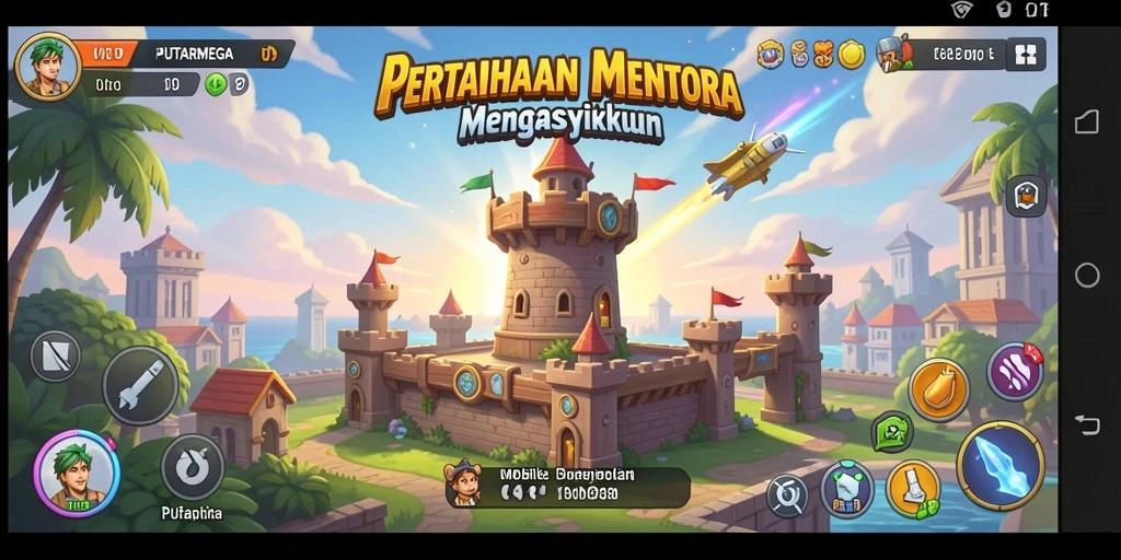 Screenshot gameplay PUTARMEGA menampilkan aksi pertahanan menara yang mendebarkan.