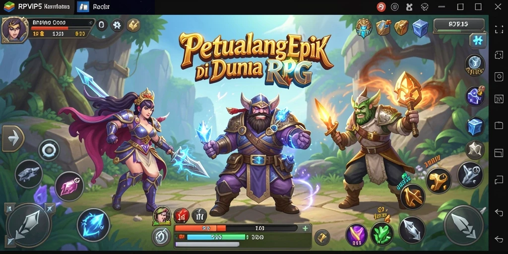 Screenshot RPVIP5 menampilkan aksi pertempuran karakter di dunia fantasi.